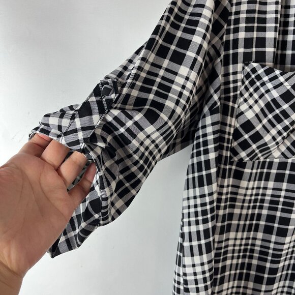 Torrid Harper Womens Tunic Shirt Top Size 2X Black White Plaid Checks Button Up - Picture 3 of 9